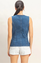Load image into Gallery viewer, Button-Front Sleeveless Denim Vest
