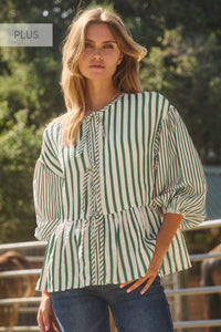 Green Textured Stripe Top