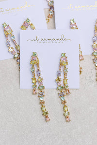 Pastel Toned Crystal Layered Duster Statement Earrings