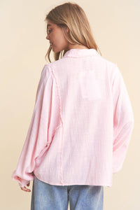 Light Pink Distressed Button Down