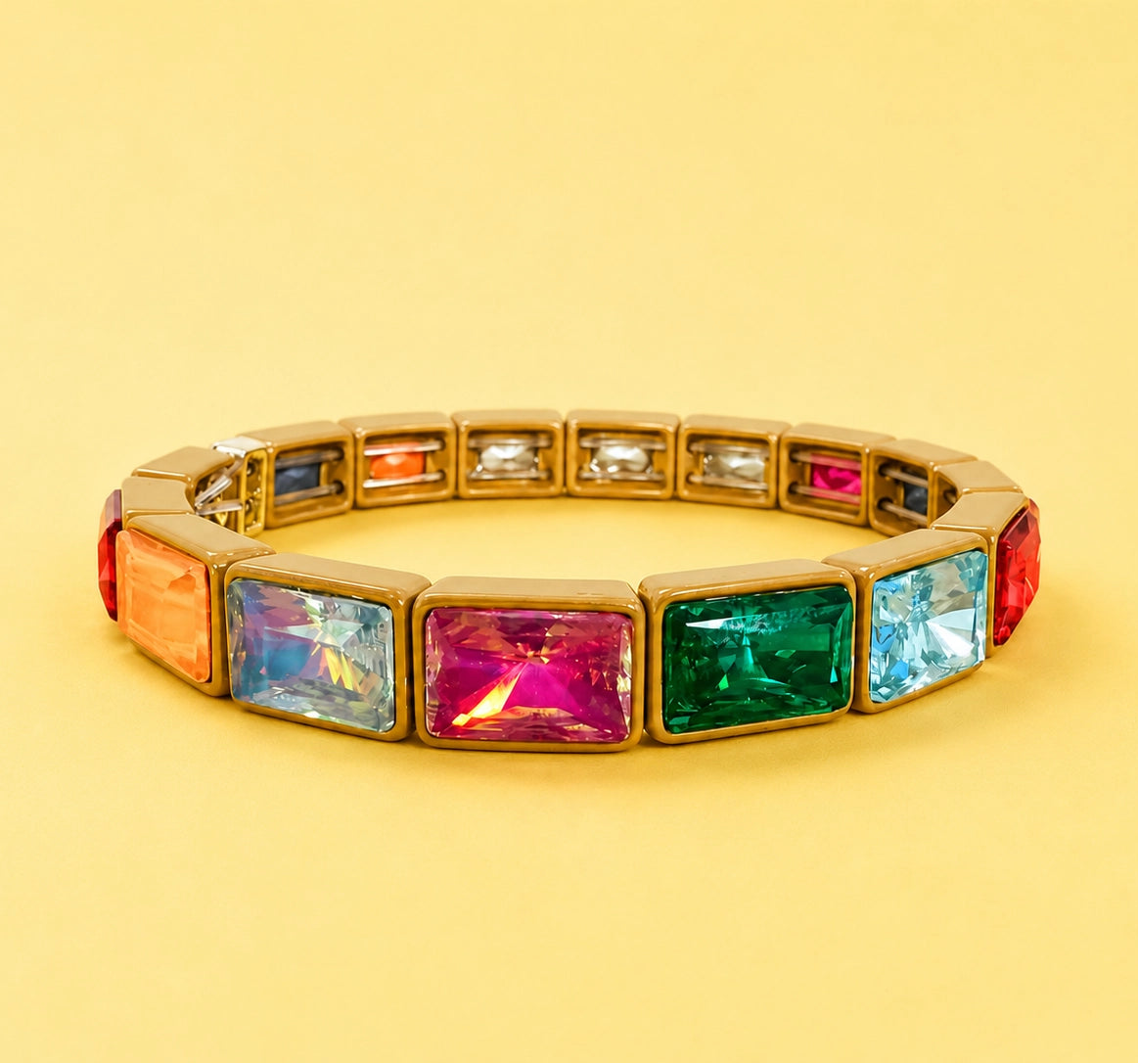 Enamel Stretch Bracelet - Sophie Brown + Rainbow