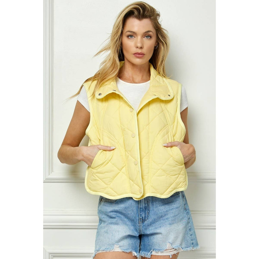 Banana Quilted High Collar Vest