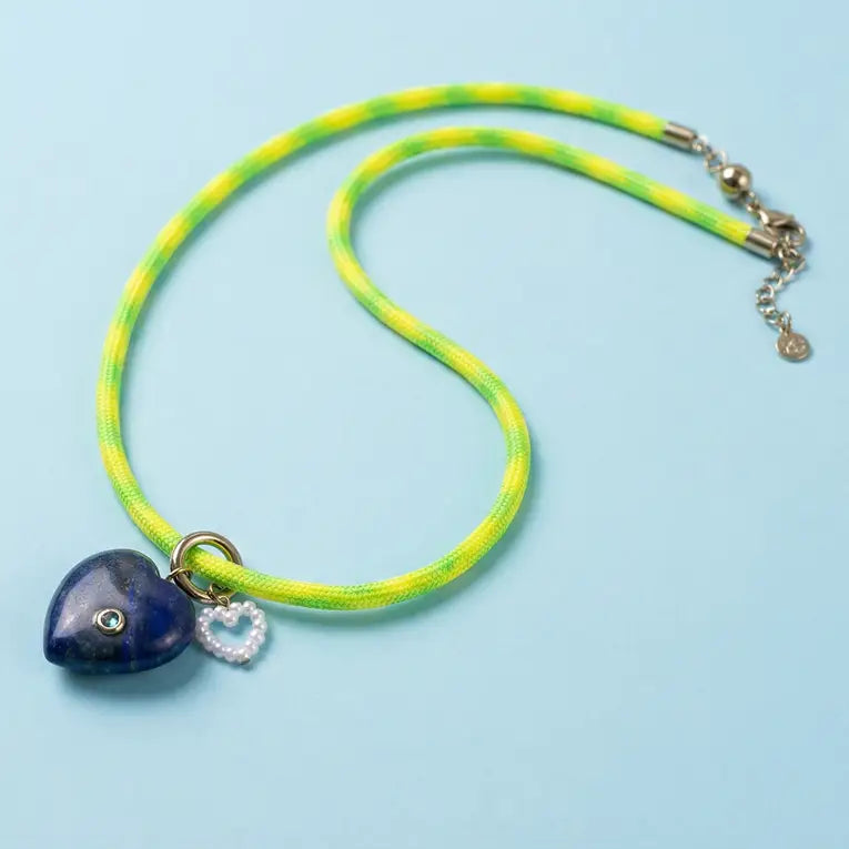 Blakely Cord Necklace - Yellow + Green w/ Heart Charms