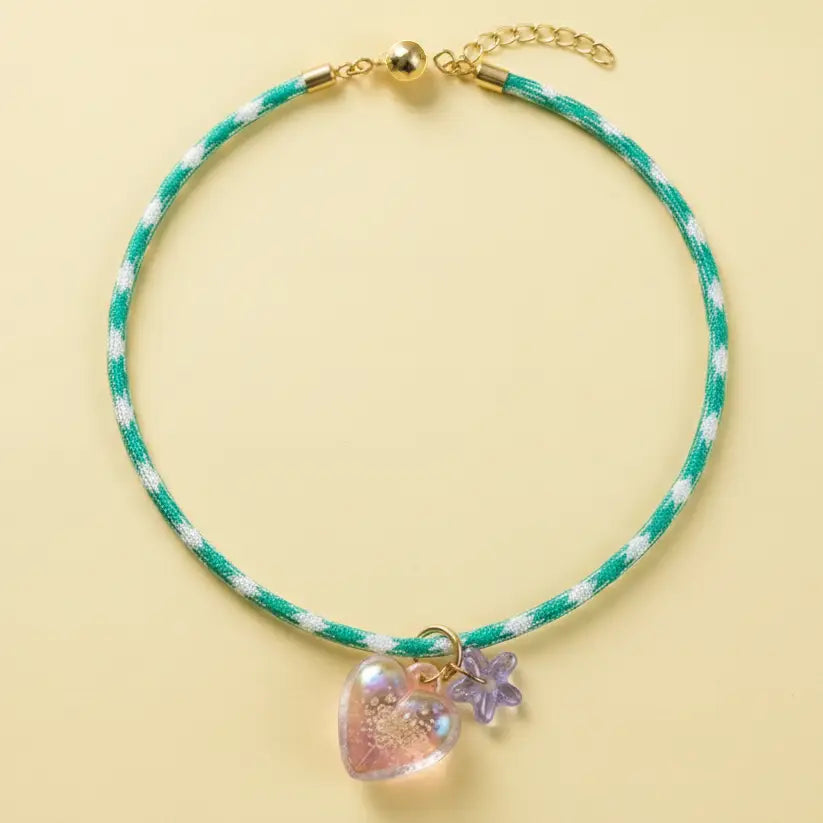 Blakely Cord Necklace - Teal w/ Heart + Star Charms