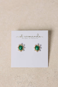 Green Malachite and Pearl Oval Stud Earrings