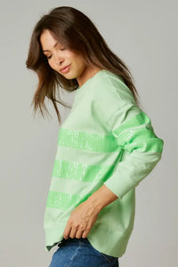 Lime Sequin Stripe Sweatshirt