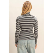 Load image into Gallery viewer, Black Striped Turtleneck Fitted Knit Top
