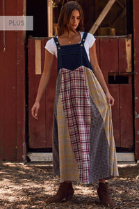 Plus Patchwork Plaid Overall Dress