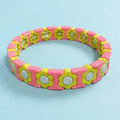 Enamel Stretch Bracelet - Flowers - Pink + Yellow