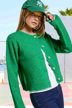 Load image into Gallery viewer, Blanket Stitch Green Fuzzy Cardigan
