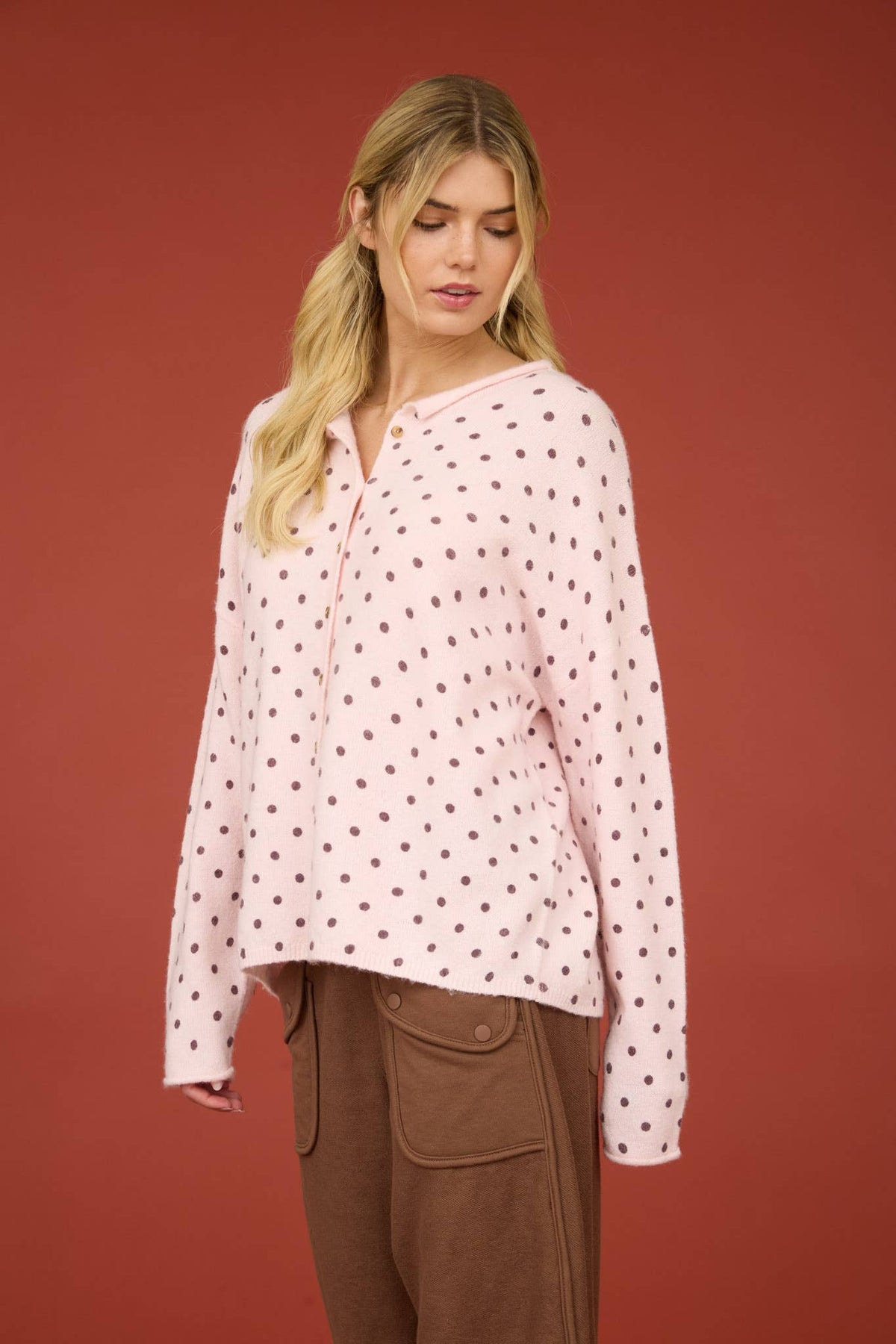 Polka Dot Button Down Knit Cardigan