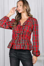 Load image into Gallery viewer, Tie Plaid Blouse Top
