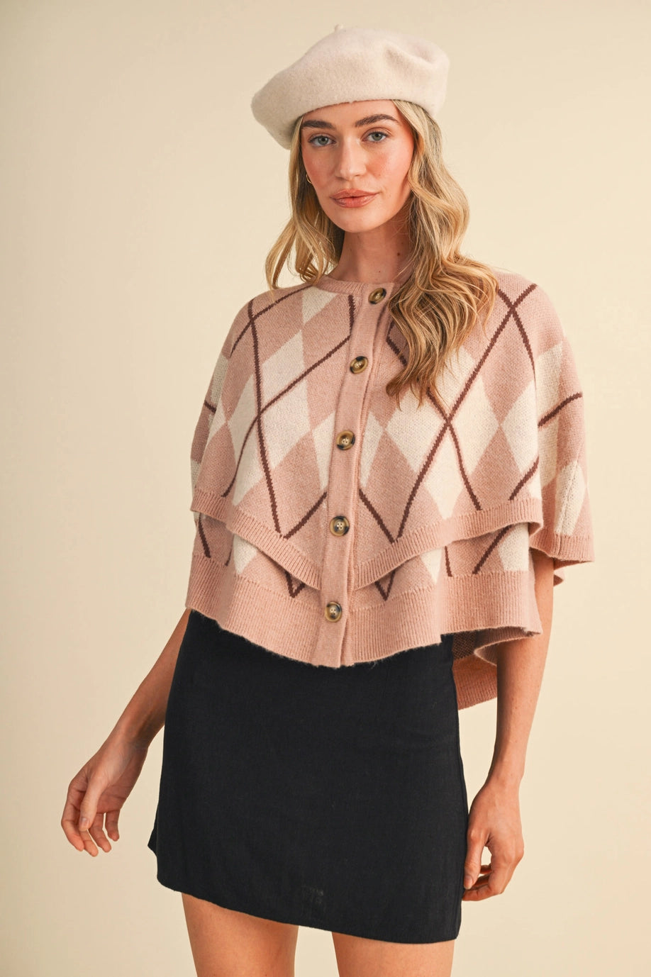 Argyle Button Down Cape Cardigan