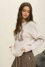 Load image into Gallery viewer, Distressed Varsity Knit Top
