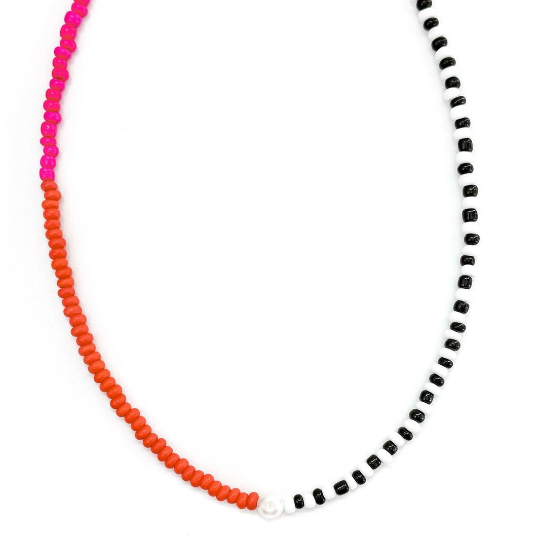 Phoebe Colorful Pearl Necklace Pink and Orange