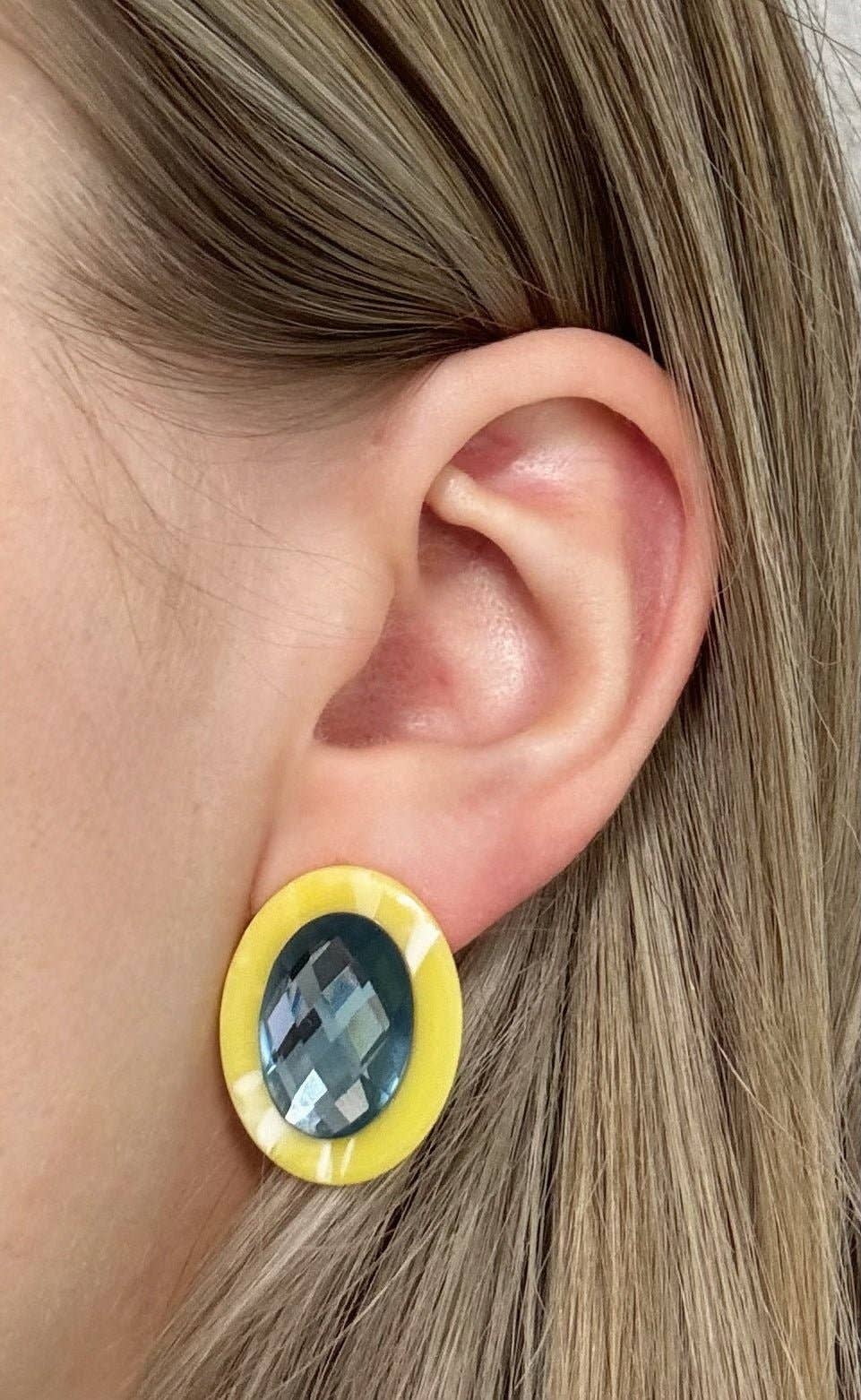 Olivia Statement Earrings Oval - Amalfi Blue