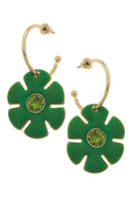 Load image into Gallery viewer, Donna Rhinestone Enamel Flower Drop Hoop Earrings
