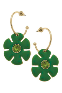 Donna Rhinestone Enamel Flower Drop Hoop Earrings