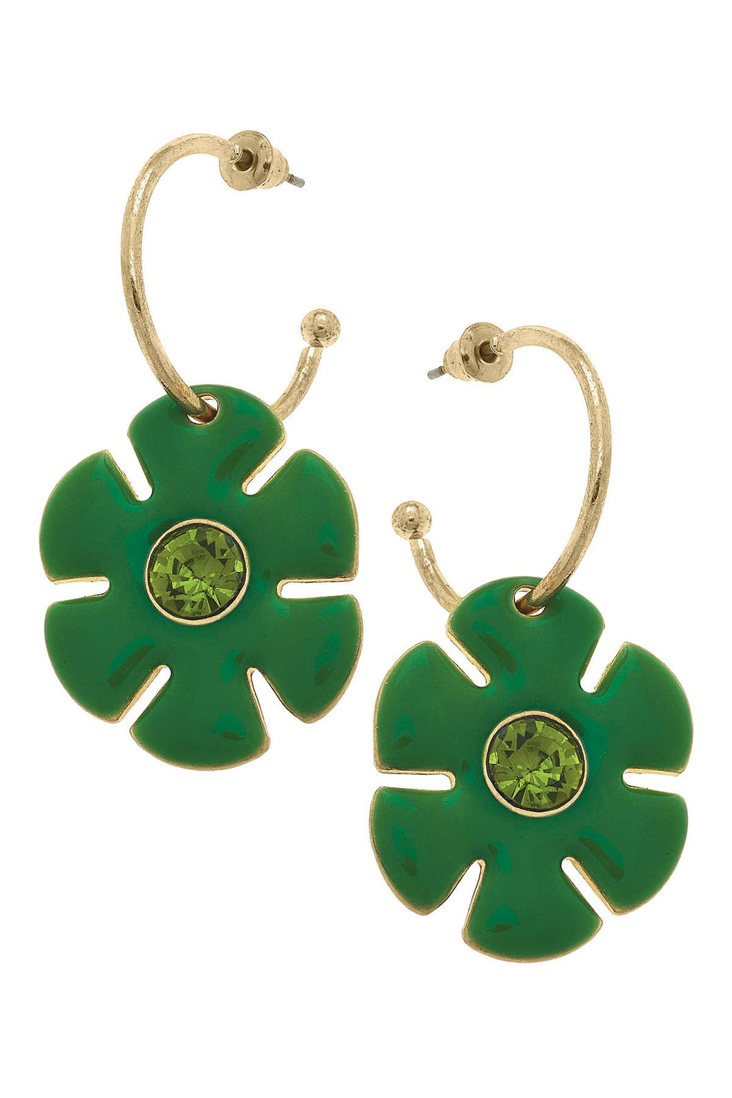 Donna Rhinestone Enamel Flower Drop Hoop Earrings