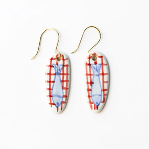 Danielle Earring Fish Red Plaid