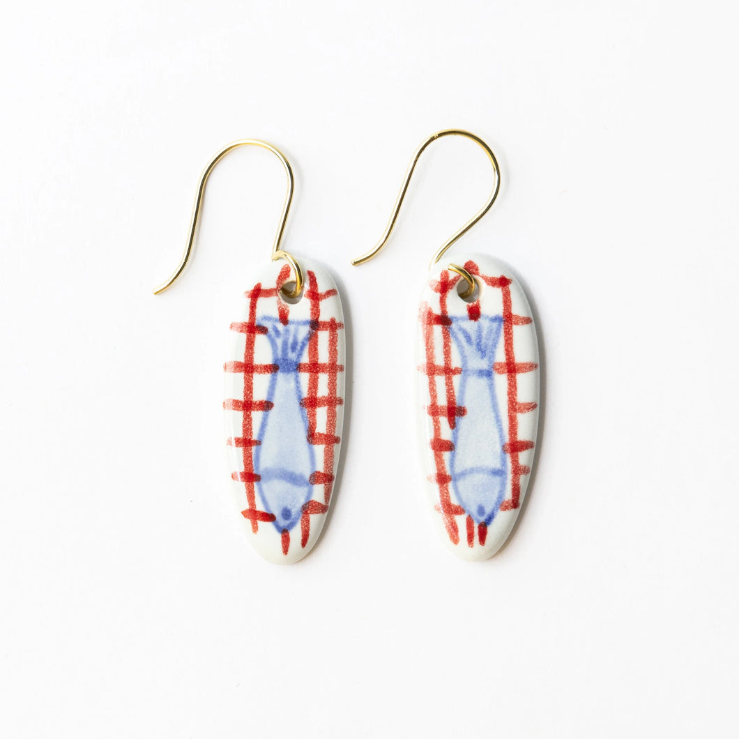 Danielle Earring Fish Red Plaid