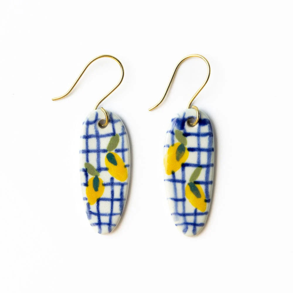 Danielle Earring Lemons Blue Plaid