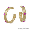 Water Resistant Hammered Hoop with Hot Pink Crystal Earring