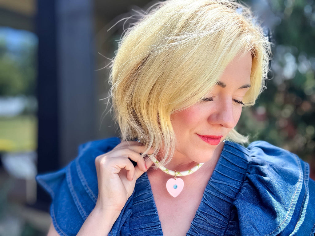 Blakely Thick Cord Necklace - Pink Heart Charm w/ Crystal