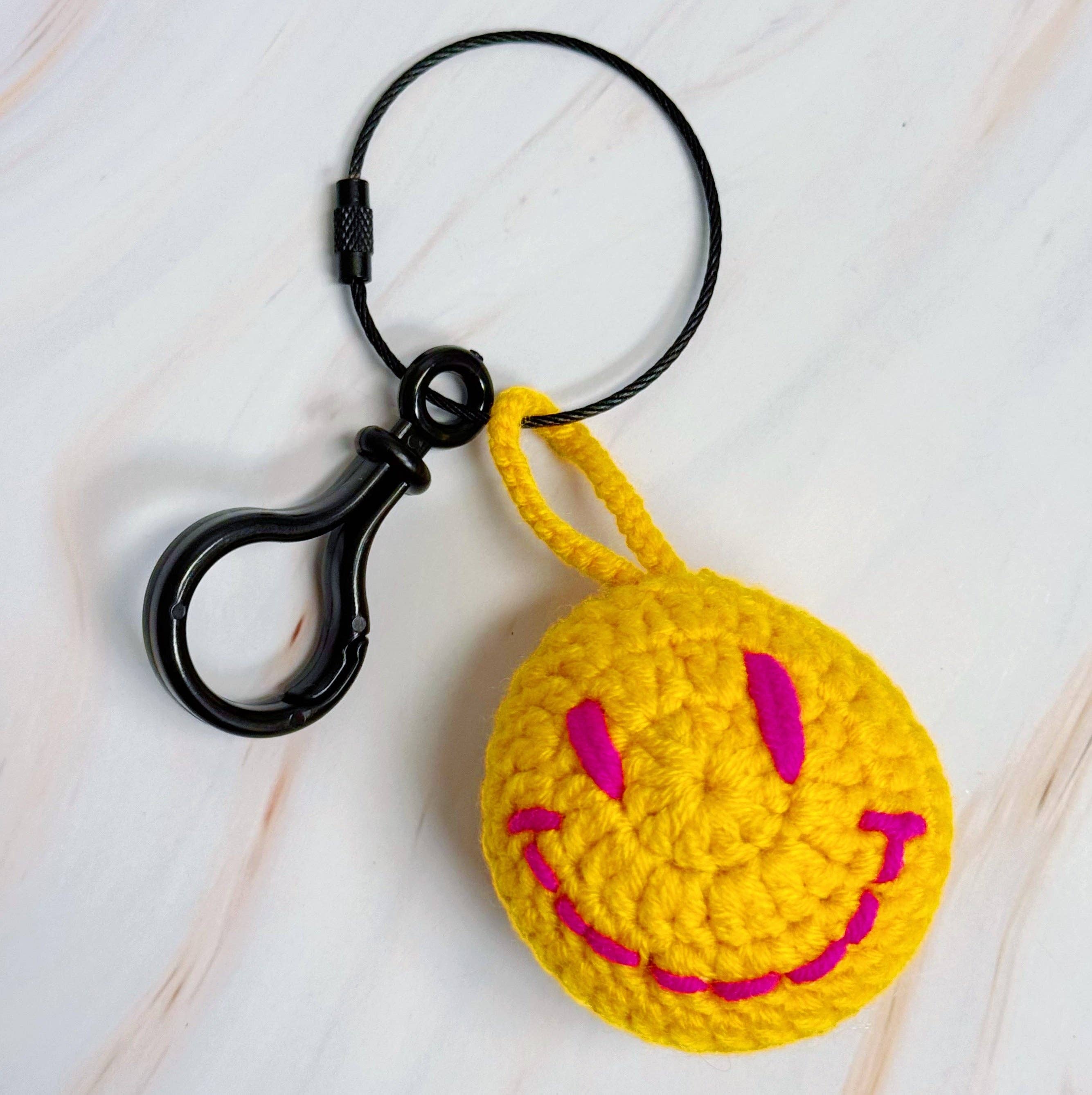 Happy Face Puffy Ball Key Ring: Yellow