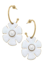Load image into Gallery viewer, Donna Rhinestone Enamel Flower Drop Hoop Earrings
