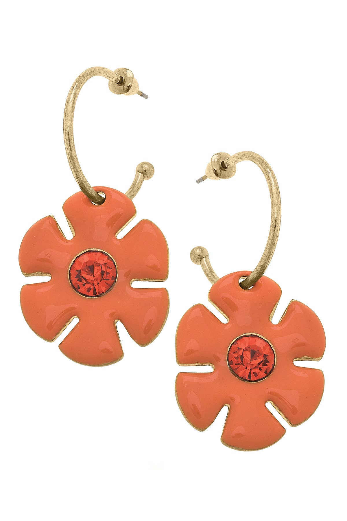 Donna Rhinestone Enamel Flower Drop Hoop Earrings