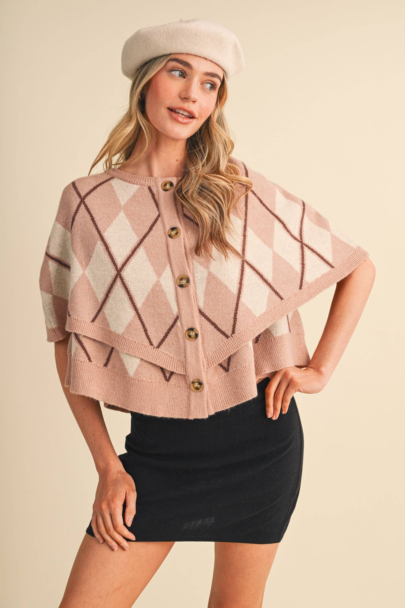 Argyle Button Down Cape Cardigan