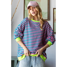 Load image into Gallery viewer, Pink/Turquoise Oversize Striped Top
