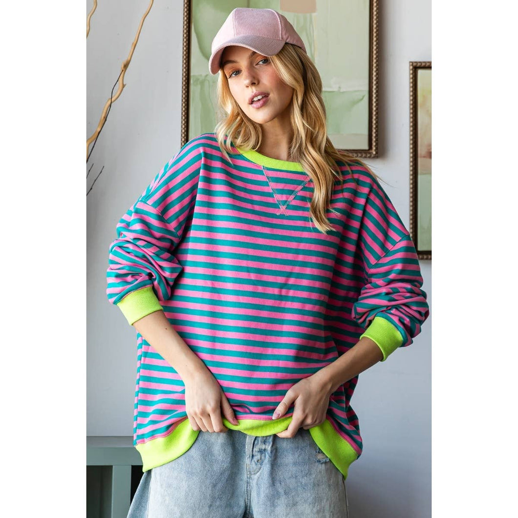 Pink/Turquoise Oversize Striped Top