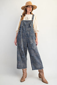 Animal Printed Washed Denim Overalls