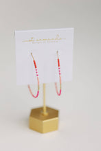 Load image into Gallery viewer, Skinny Pink Beaded Statement Hoop Earrings
