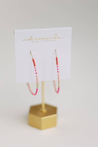 Skinny Pink Beaded Statement Hoop Earrings