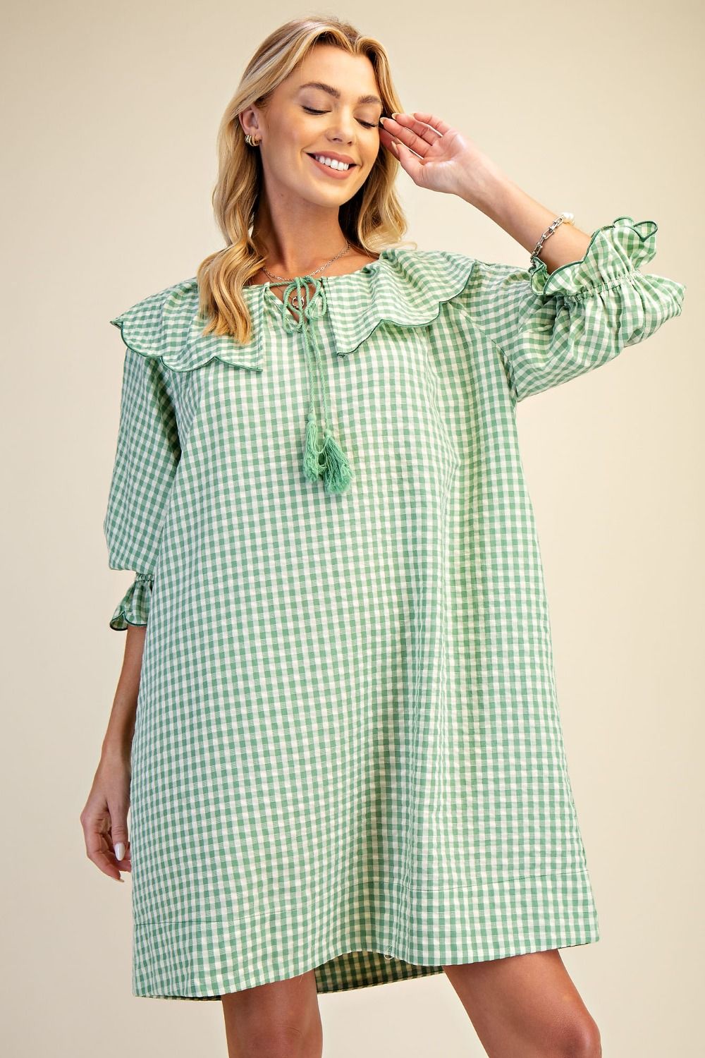 Green Gingham Seersucker Dress