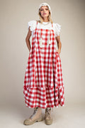 Red Checkerboard Midi Dress