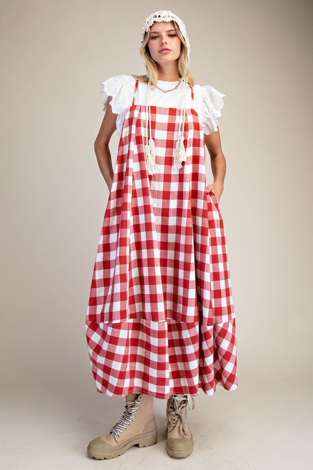 Red Checkerboard Midi Dress