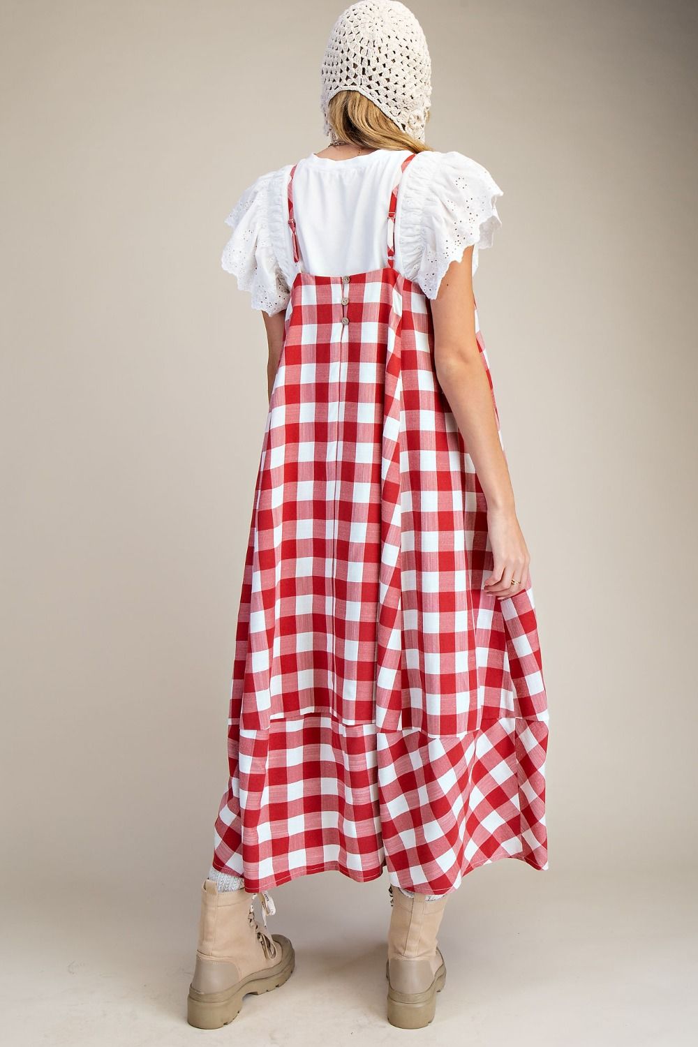 Red Checkerboard Midi Dress
