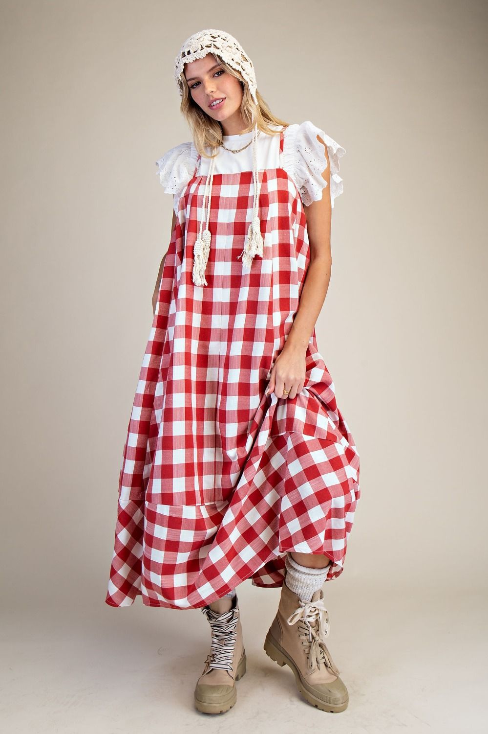 Red Checkerboard Midi Dress