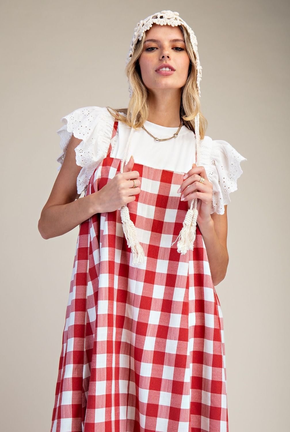 Red Checkerboard Midi Dress