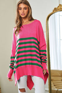 Pink/Green Stripe Loose Fit Sweater