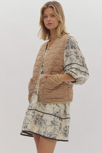 Camel Scallop Trim Quilted Vest