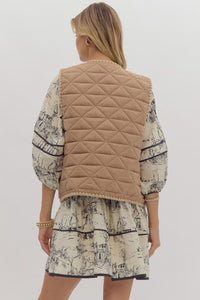 Camel Scallop Trim Quilted Vest