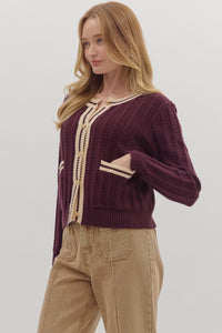 Plum Statement Button Cardigan