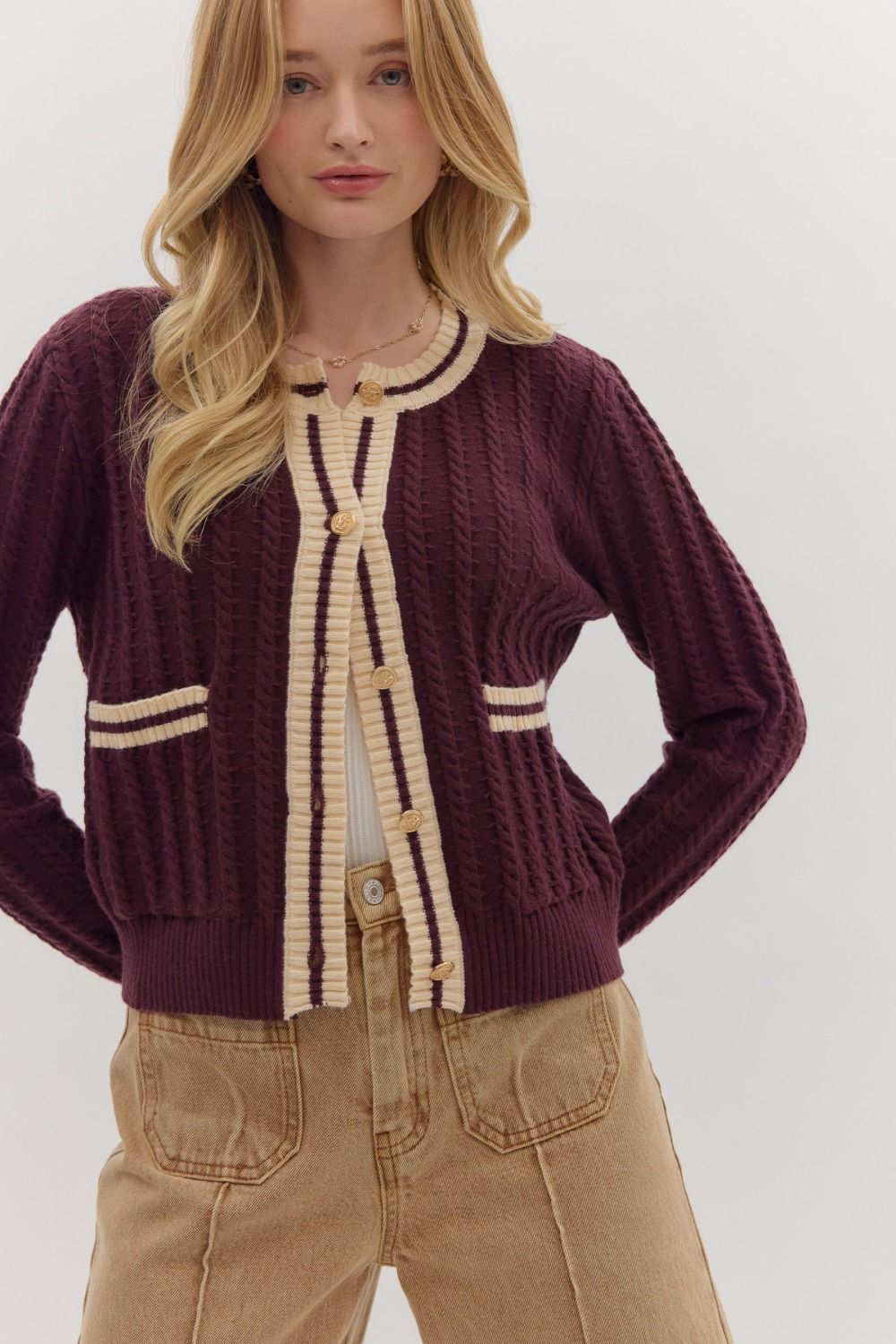 Plum Statement Button Cardigan