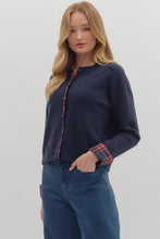 Load image into Gallery viewer, Plaid Trim Knit Cardigan
