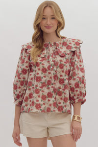 Floral Scallop Collar Top